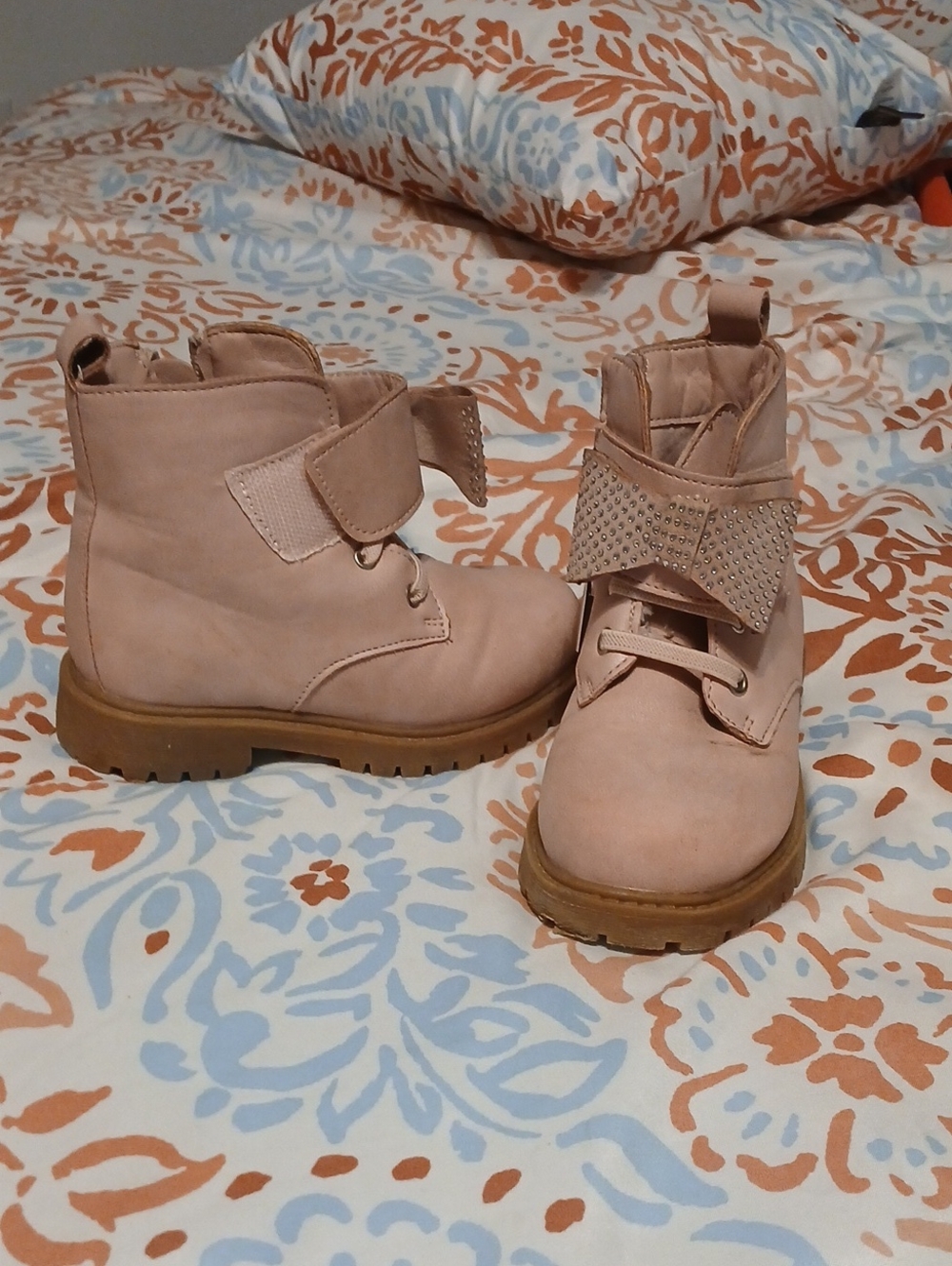 Jessica Simpson Blush Pink Stud Bow Girls Combat Boots